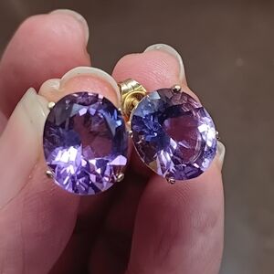 14k Large Purple Stone Amethyst?  Gemstone Earrings